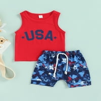 Kiapeise 4. srpnja Dječji dječaci odjeća SAD-u Pismo rezervacije bez rukava Top elastičnih struka Plave kratke hlače 0- godine