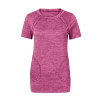 Ženski vrhovi Ženska bluza s kratkim rukavima Labavi solid boju Ljeto okruglo majice Vruće ružičaste