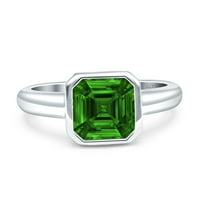 Bezel set x Ascher Ženski zaručni prsten simulirani zeleni smaragdni sterling srebro