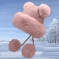 Ženska slatka zimska šešir gusta topla kapu pletena zaštita od vunene šešir bomber kaps ružičasta