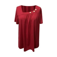 Jiyugala majice za žene zimski pad plus veličine kratkih rukava okrugli vrat u dugme Soli čipke manžeteFashion labave ležerne vrhove