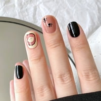 Kratki lažni noktilni noktiju kafe bijeli pas uzorak za nokte siguran materijal za ukrašavanje noktiju umjetnosti