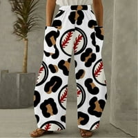 Mrat Radne hlače Žene pune duljine hlače modne dame udobne bejzbol ispisane boje crkvene pantalone, džepovi labave hlače, baležerne hlače sa visokim strukom bijeli l