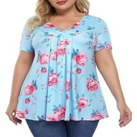 Luxplum ženske majice V vrat na vrhu Plus size Ljetne t majice casual bluza plaža plava 4xl