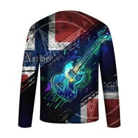 Muške modne majice s dugim rukavima 3D plamen gitara ispis bluza za posadu za izrez stiliziran redovan fit ulični dukserica
