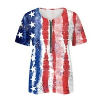 Američke zastave Dame vrhove i bluze T majice V izrez patent zatvarač kratki rukav dlavni tinejdžer,