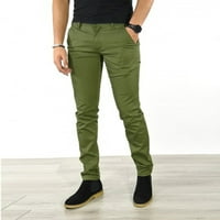 Zelene pantalone za muškarce muške povremene poslovne čvrste tanke hlače sa zatvaračem na zipper džepne kanta za olovke pantri