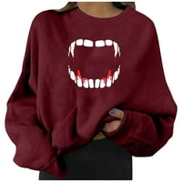 Ženske modne Halloween Hoodies Pulover Essentials Prevelike zube Ispisuje Preppy odjeću jesen zima crveno