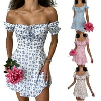 Calsunbaby haljine za žene izvan ramena A-line haljina Boho Beach Holiday Romantic Vintage Cvjetni mini