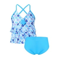 Dječje djevojke sirene dvije bikini set ruffles gornji dno kupaći kostim plave 14