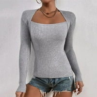 Simu ženske osnovne majice za žene pleteni džemper sa punim bojama kvadratni džemperski džemper džemper