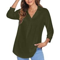 Ženske proljeće Ljeto rukave s majicama Solid boja V COLLAR FLOWY radna kancelarija Bluze Ležerne listove