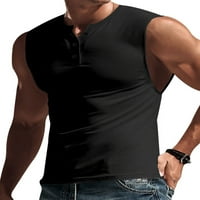 Muške mišićne košulje Henley vrat ljetni vrhovi bez rukava za muškarce bez rukava vježbanje TEE crna