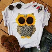 Dqueduo majice za žensku sovu izrađene od suncokreta za ispis majica kratkih rukava na vrhu poklona