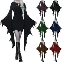 Halloween Gothic Žene nadopunjuje Ladiesfall V izrez Čvrsta boja seksi vitka rukava plus veličina haljine