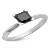 Sterling Silver Princess Cut Black Diamond Dame Solitaire zaručni zaručni prsten