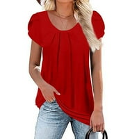 Ženske vrhove klirence ispod $ Bluza velike veličine za okrugle vrata Čvrsti casual majica kratkih rukava Labavi teniki crveni 2xl