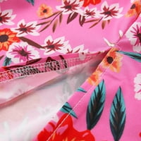 Iopqo Ležerne haljine za žene V-izrez cvjetni print Maxi haljina Ljetna kratka rukava na plaži sa ružičaste haljine