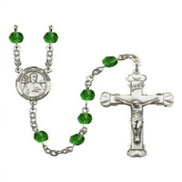 St. Leo Veliki srebrni krunica može zelena vatra polirana perle Crucifi Veličina medaljine šarm