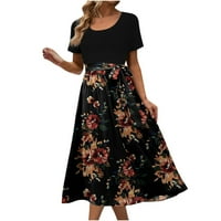 HOMenesgenics haljine za žene plus veličine modne žene Ljeto tiskanje uzročno okruglo vrata s kratkim rukavima s patchwork haljinom