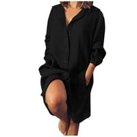 Haljine za žene plus veličine Ležerne košulje Žene Čvrsto labavi dvostruki džep dugih rukava haljina haljina od dresa crna