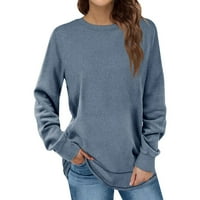 Huaai bluza za žene s dugim rukavima Crewneck casual pulover Top labav fit kapuljač dukserice plavi