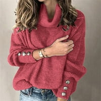 Dame modni čvrsti kolor kornjače, gumbi za rukavice u boji Jesen zimski topli džemperi za žene pulover džemper crveni m