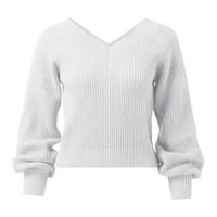 Vuneni džemper žene žene modne čvrste boje dugih rukava V izrez labav pleteni džemper