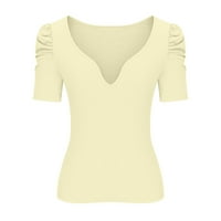 Ženski trendy tanak vrhovi čišćenje majica na listu od rukava Ležerne prilike Comfy Solid Tees Ljetna odjeća V izrez Pulover Prodaja modni žuti XL