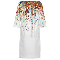 Cotonie Womens rukava haljine modne cvijeće ispisano struk sandress haljina dužine koljena V-izrez