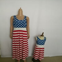 Mama i ja 4. jula Američka zastava Striped Dot Maxi haljine Porodica podudaranje bez rukava dugačak