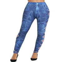 Avamo lažne traperice za žene za žene Hlačne hlače sa visokim strukom Skinny tiskani jeggings blue s