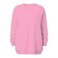 Žena modna dugih rukava Okrugli vrat Loose dukserište čvrste bluze u boji Pink S