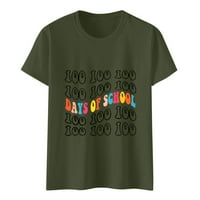 Odeerbi Ljetne grafičke majice za žene Ležerne prilike elegantne vrhove Sretan 100. školski višebojni bluza s kratkim rukavima maslina zelena