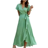 Ženske cvjetne maxi haljine polka dot otisnuta Boho ljetna plaža haljina casual v izrez kratki rukav
