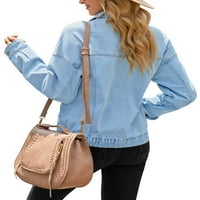 LookbookeStore Ženske nevoljene jakne s dugim rukavima meke lagane traper jakne u prahu plave veličine