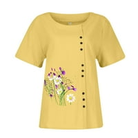 Clearsance Ljetni vrhovi za žene Trendi Ženska bluza kratkih rukava Ležerne prilike Cvjetne modne bluze posade, Žuta, XL