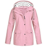 Wyongtao Vodootporna kišna jakna za žene, plus veličine Žene Vodootporna kišna jakna Hood Windbreaker za planinarenje Putovanja i trčanje, Pink XXXL