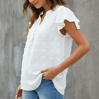 Ženska bluza, V izrez majica prilagođena koži lako se podudaraju meke okrugle točke za zabavu bijelu,
