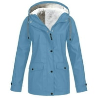Ležerni kaput za žene - plus baršunaste čvrste jakne na otvorenom vodootporan kapuljač kaputa za vjetrove, plavi s