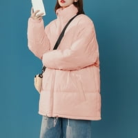 Miayilima Pink L Ženske parkeske dame Solid Color Coat Jacket patentni patentni kaput mekani džepni