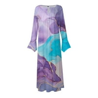 APEPAL ženska casual moda Solid Džep u boji V-izrez Dugi rukavska haljina Light Purple XL