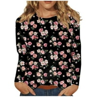 Novi dolasci majice s dugim rukavima za žene Cleariance Ležerne prilike pulover, žene cvjetne posade vrat dugih rukava ružičasta 4xl