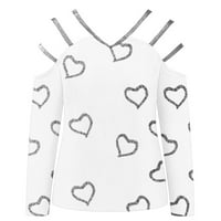 Zrbywb Nova casual ženska majica Žene Casual Heart Ispiši vrh V izrez Off ramena dugih rukava majica