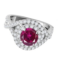 Mauli dragulji za žene 1. Carat Splint Shank isprepleteni dizajnerski dijamant i stvorio rubin prsten 4-prong 14k bijelo zlato