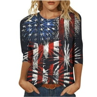 Aufmer Clearsance Patriotske majice za žene Activewear Američka zastava, dame moda Tri četvrtine rukava