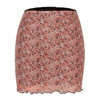 Haxmnou Žene cvjetno tiskovine mrežice visoki struk dvostruki sloj tanka suknja mini suknja ružičasta