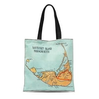 Platno tote torba Nantucket Karta otoka Massachusetts States The Lanter Press kolekcija za ponovni torbi