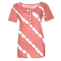 iopqo ženske majice T-majice za žene Twill Casual Modni okrugli dekolte rupni rukav T majica izrez Ženska kratka ženska bluza Pink XXXL