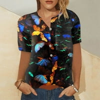 Ženske vrhove bluza cvjetni kratki rukav povremene ženske majice Henley Summer Multi-color m